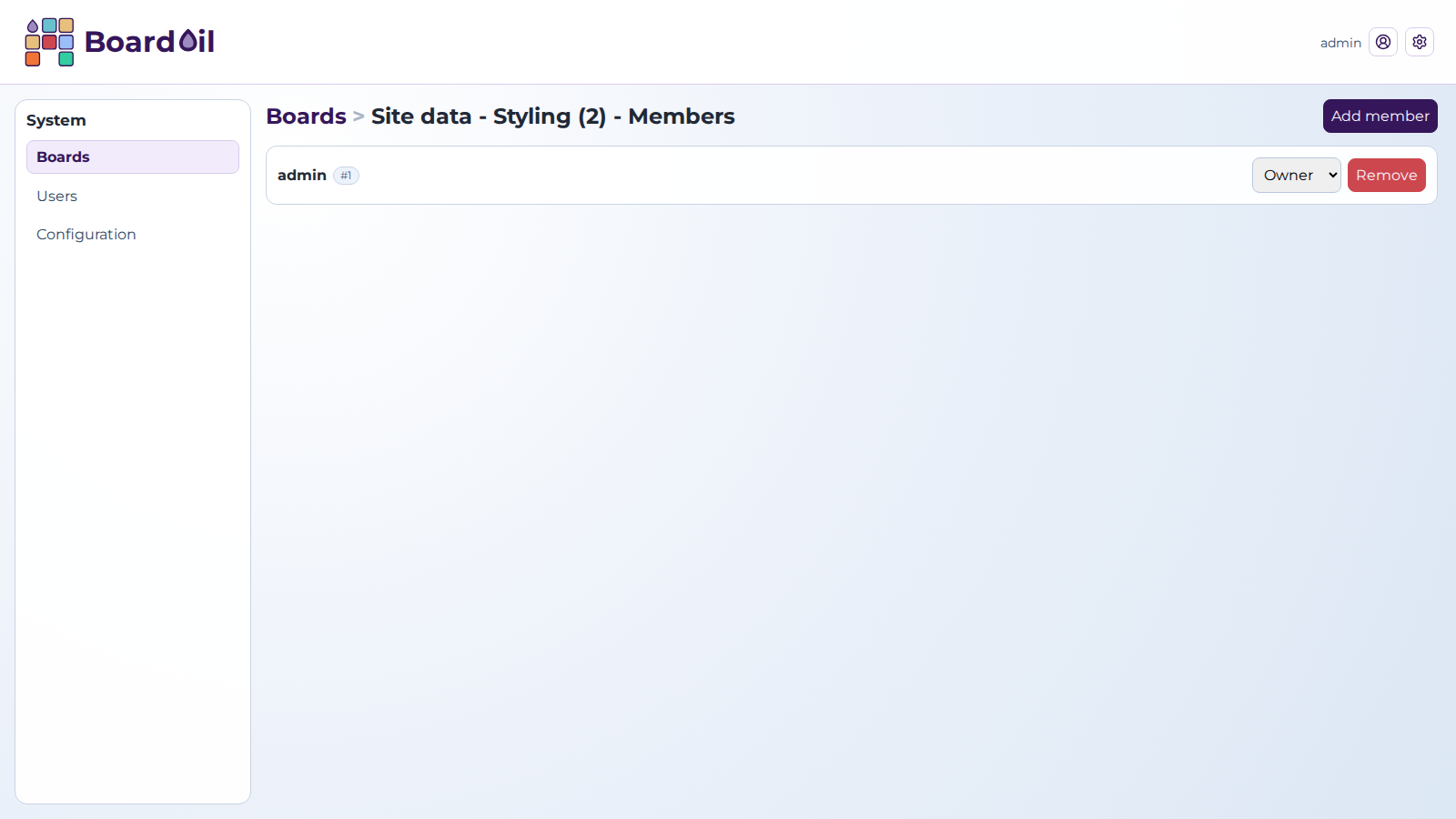 Mock Board Oil screen showing multi board collaboration